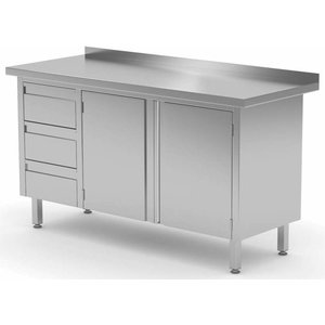 XXLselect Stoł przyścienny szafka z trzema szufladami i drzwiami na zawiasach | szer:1100-1900mm | gł:700mm XXLselect Stoł przyścienny szafka z trzema szufladami i drzwiami na zawiasach | szer:1100-1900mm | gł:700mm