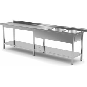 XXLselect Stół z dwoma zlewami i półką wzmocniony | 400x400x(H)250mm | szer:2000-2800mm | gł:700mm