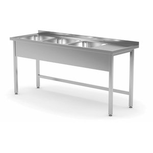 XXLselect Stół z trzema zlewami bez półki | komory 400x400x(H)250mm po lewej | szer: 1500 - 1900mm | gł: 700mm
