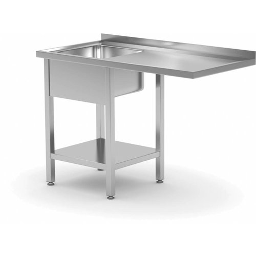XXLselect Stół ze zlewem, półką | komora 400x400x(H)250mm po lewej | szer:1200-1900mm | gł:600mm