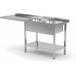 XXLselect Tabelle mit zwei Waschbecken, Regal | 400x400x Kammer (H) von 250 mm nach rechts | Breite: 1600-2400mm | D: 700mm