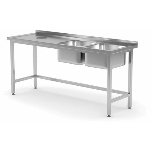 XXLselect Tabelle mit zwei Waschbecken und Öffnung für Müll | 400x400x (H) 250mm | Breite: 1500-1900mm | D: 600mm