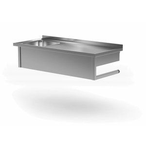 XXLselect Hängetisch mit einem Waschbecken | 400x400x Kammer (H) von 250 mm links | Breite: 800 - 1600 mm | D: 700mm