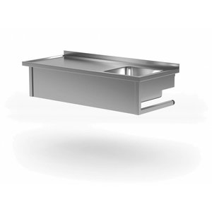 XXLselect Hängetisch mit einem Waschbecken | 400x400x Kammer (H) von 250 mm nach rechts | Breite: 800 - 1600 mm | D: 700mm