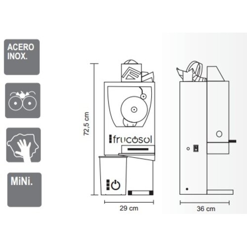 Frucosol Automatische sokwoirówka | F-Compact | 10-12 fruit per minuut | capaciteit 3kg | 125W