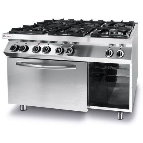 Hendi Gasfornuis branders 6 met een elektrische heteluchtoven GN1 / 1 | 28.5 + 3 kW | 1200x700x (H) 900mm