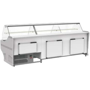 XXLselect Cooling counter with aggregate | 2000x1100x (H) 1250mm | the glass is bent XXLselect Cooling counter with aggregate | 2000x1100x (H) 1250mm | the glass is bent