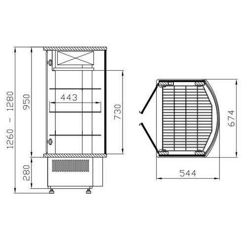 XXLselect Witryna cukiernicza z agregatem | 670x540x(H)1280mm | szyba prosta