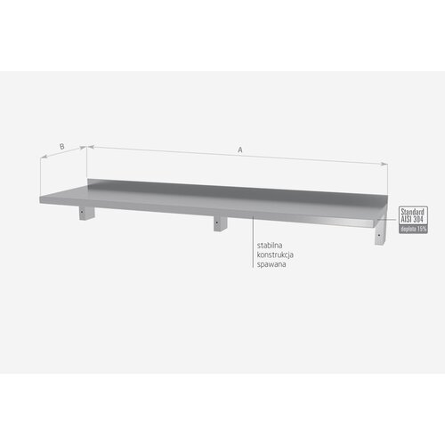 Stainless steel hanging shelf for equipment, reinforced - with three brackets Stainless steel hanging shelf for equipment, reinforced - with three brackets