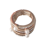 Axxes-Soir Ring  elastisch rosékleurig met strass en pareltjes