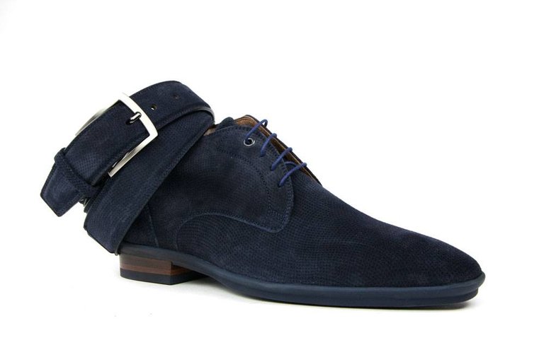 Floris van Bommel Hoge Veter Print Suede Blue - Steenbergen Schoenen