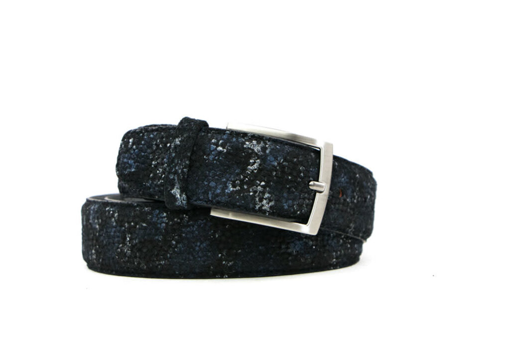 Floris van Bommel Riem Navy Print Suede