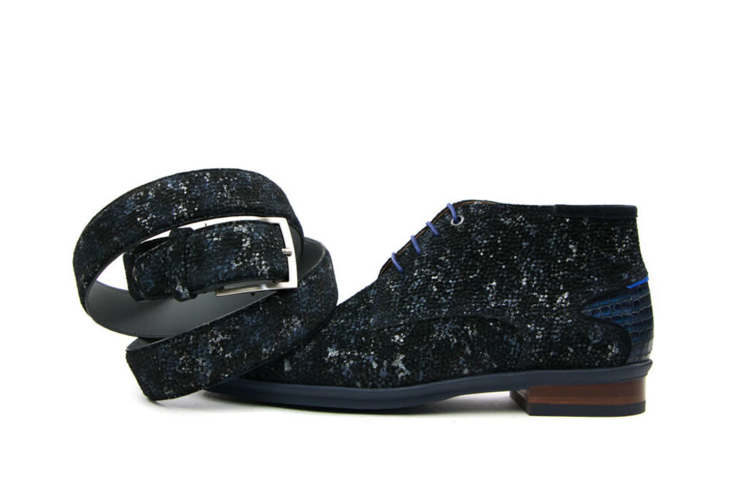 Floris van Bommel Belt Navy Print Suede