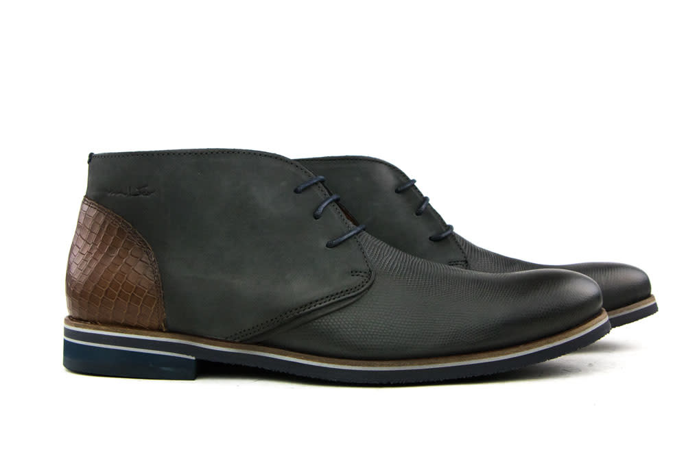 Van Lier Hoge Veterschoen Grijs Nubuck - HOGE KORTING - Steenbergen Schoenen