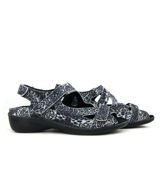 Durea Sandalen Schwarz Wit Pixel Leopard H-breite