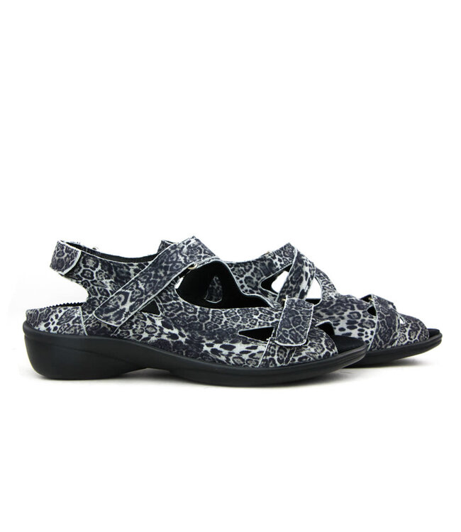 Durea Sandals Black White Pixel Leopard H-width