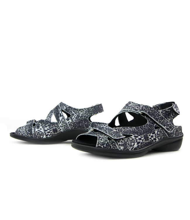 Durea Sandals Black White Pixel Leopard H-width