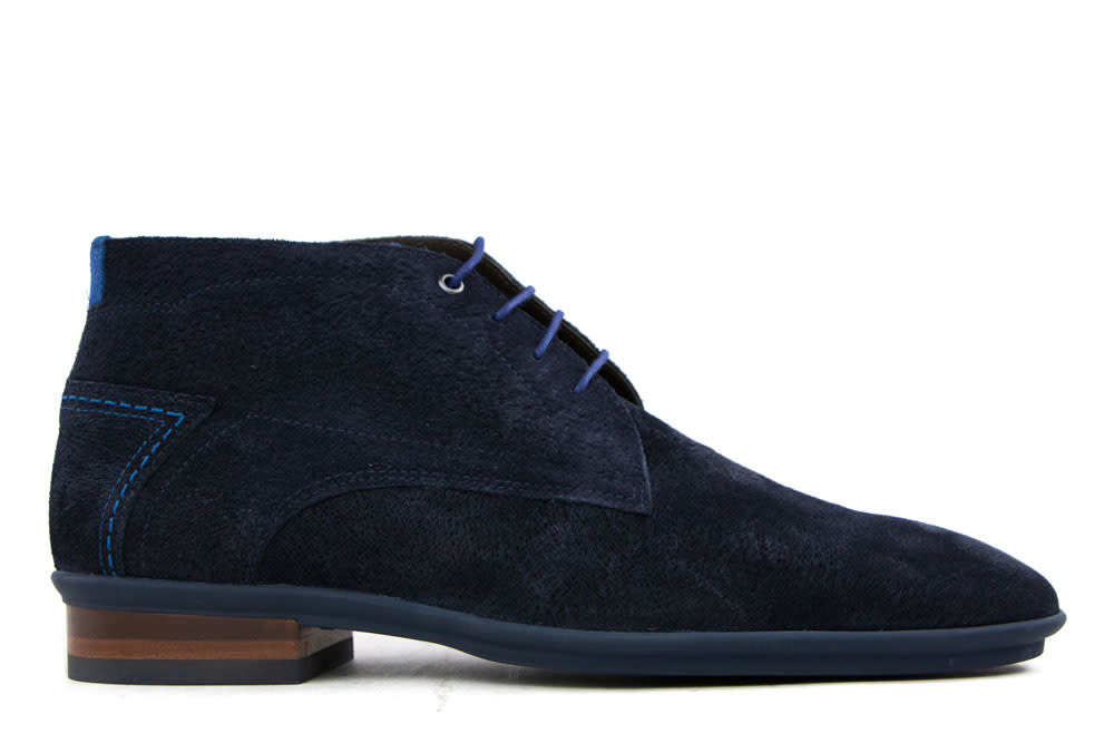 Floris van Bommel Hoge Veter Navy Print Suede - Steenbergen Schoenen