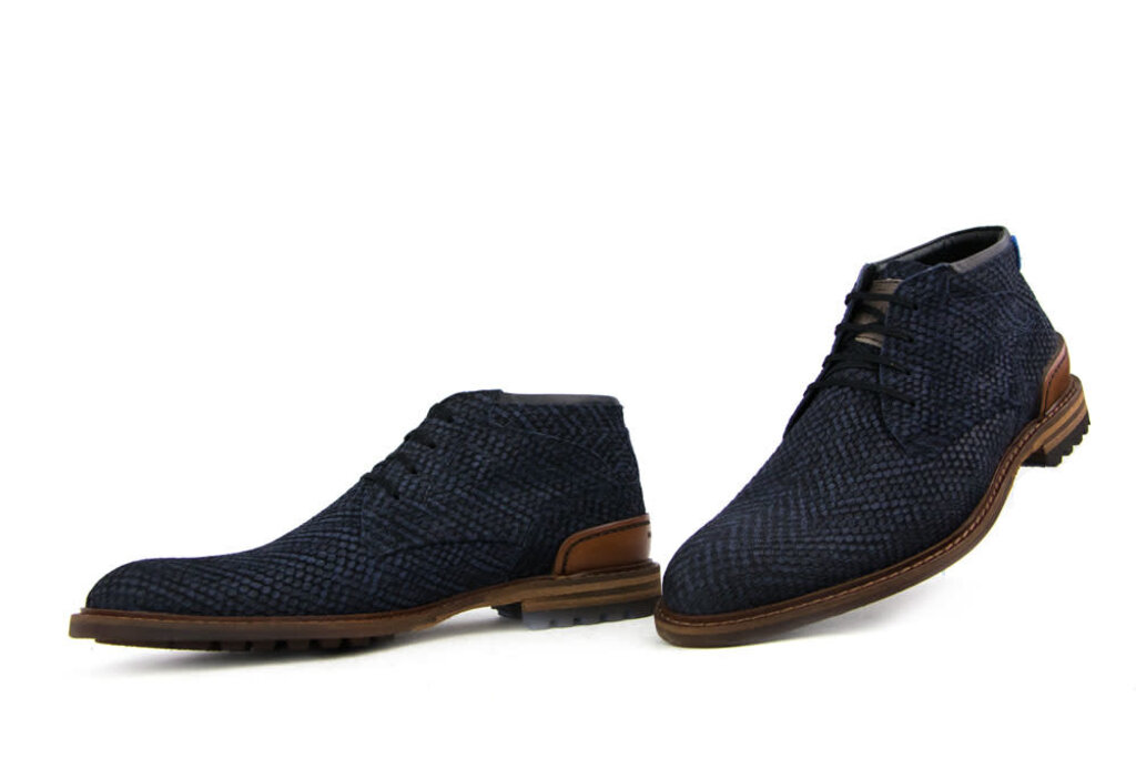 Floris van Bommel Floris van Bommel Veterboots Blauw Print Suede