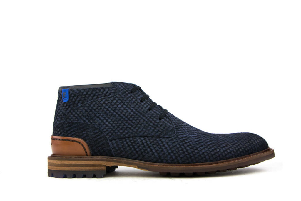 Floris van Bommel Floris van Bommel Veterboots Blauw Print Suede