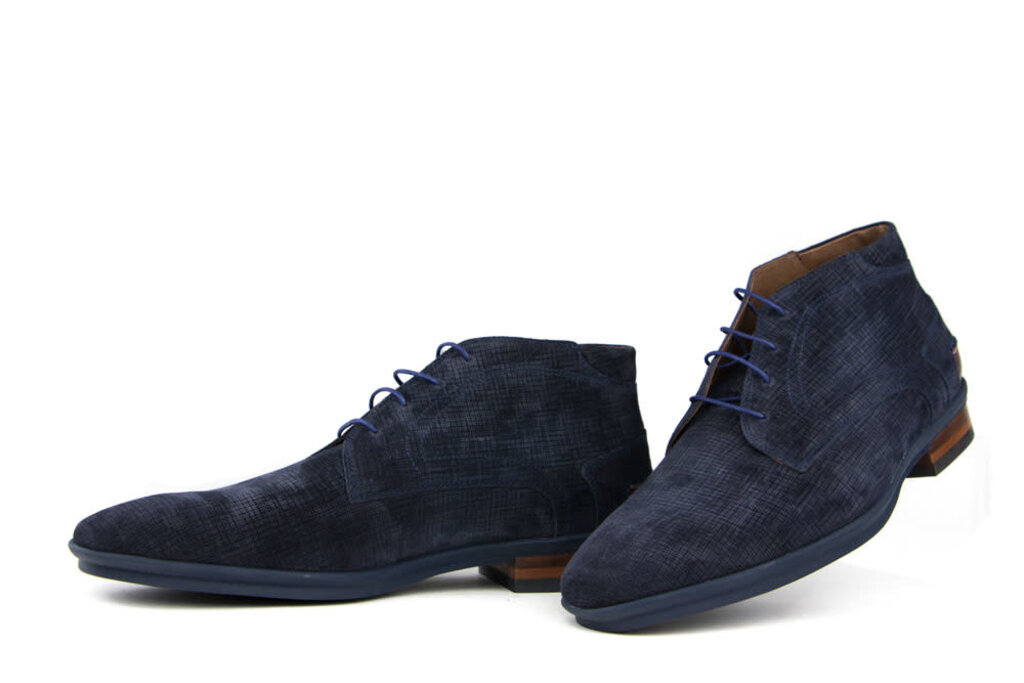 Floris van Bommel High Lace-Up Navy Print Suede