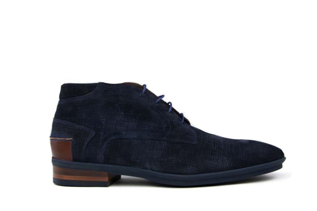 Floris van Bommel High Lace-Up Navy Print Suede