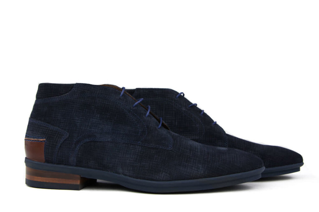 Floris van Bommel High Lace-Up Navy Print Suede