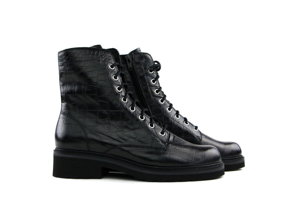 Durea Durea Lace-Up Boots Black Croco H-width