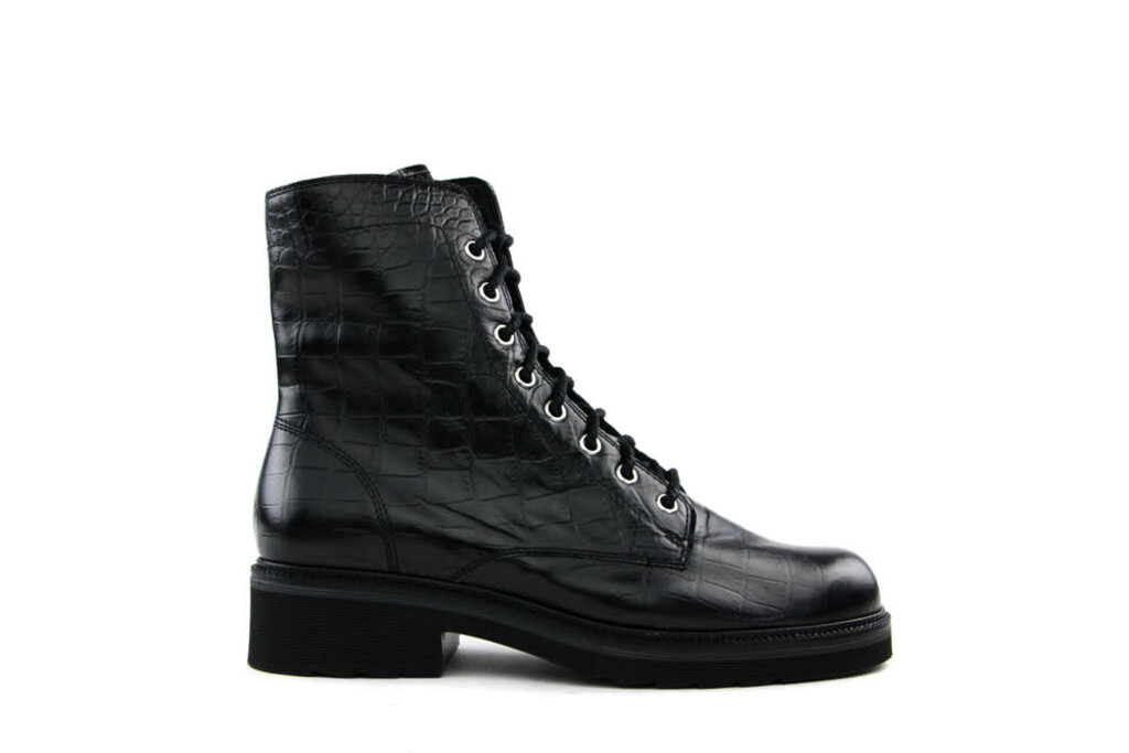Durea Durea Lace-Up Boots Black Croco H-width
