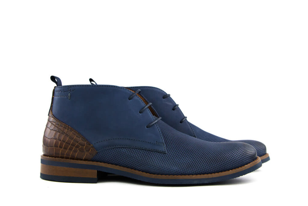 Van Lier Van Lier Hoge Veterschoen Blauw Nubuck Perfo