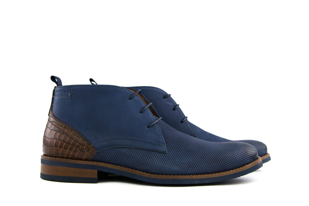 Van Lier Hoge Veter Blauw Nubuck Perfo - Steenbergen Schoenen