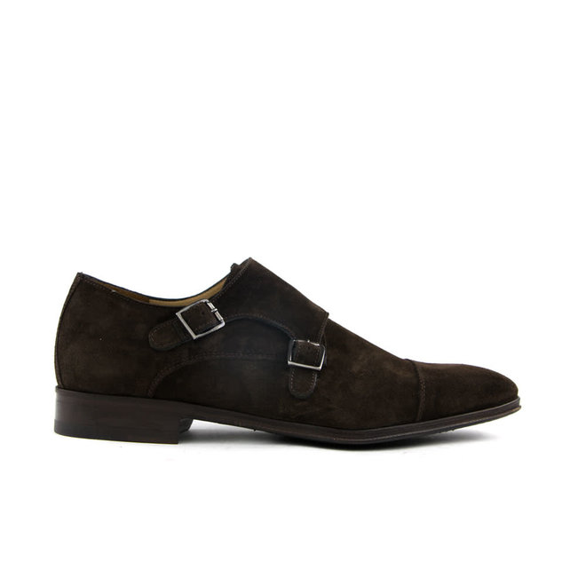 Dubbele gesp suede donkerbruin herenschoenen - Suit Inc