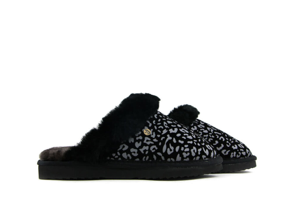 Warmbat Warmbat Pantoffels Collie Leopard Zwart Print