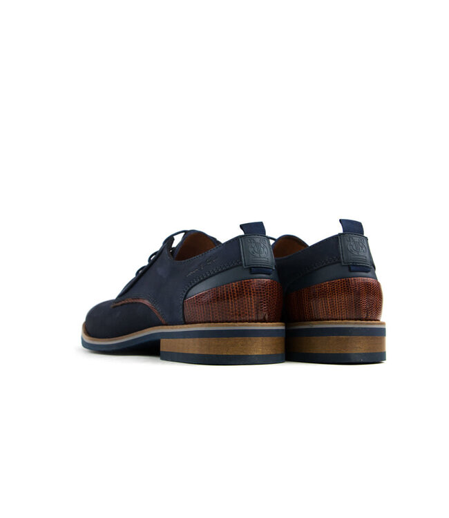 Van Lier Veterschoen Blauw Nubuck Perfo