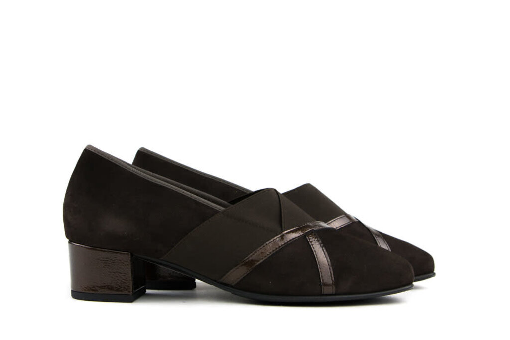 Hassia Hassia Pump Darkbrown Suede Shinylack Evelyn