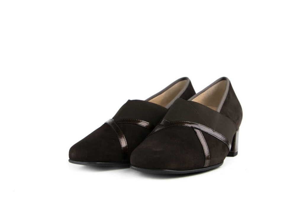 Hassia Hassia Pump Darkbrown Suede Shinylack Evelyn