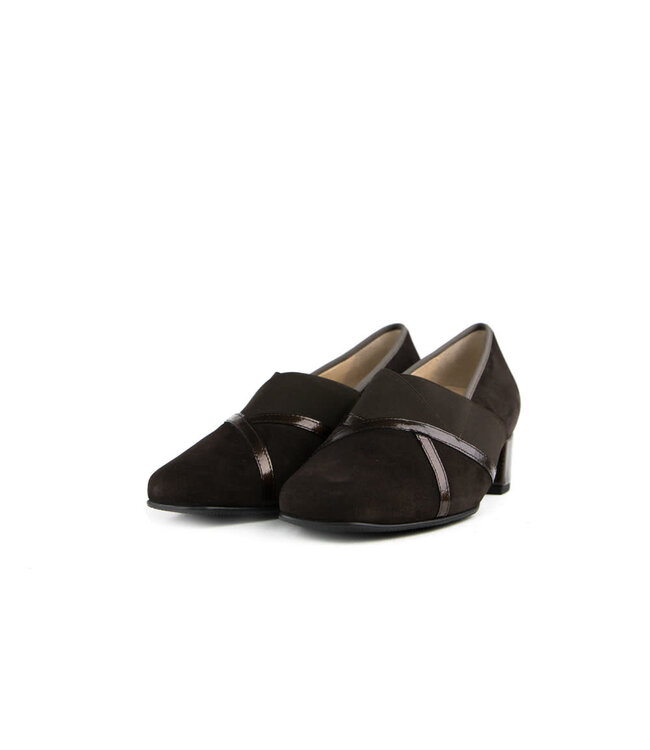 Hassia Pump Darkbrown Suede Shinylack Evelyn