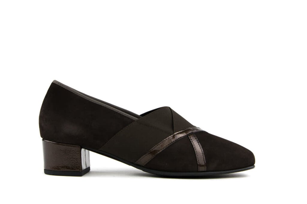 Hassia Hassia Pump Darkbrown Suede Shinylack Evelyn