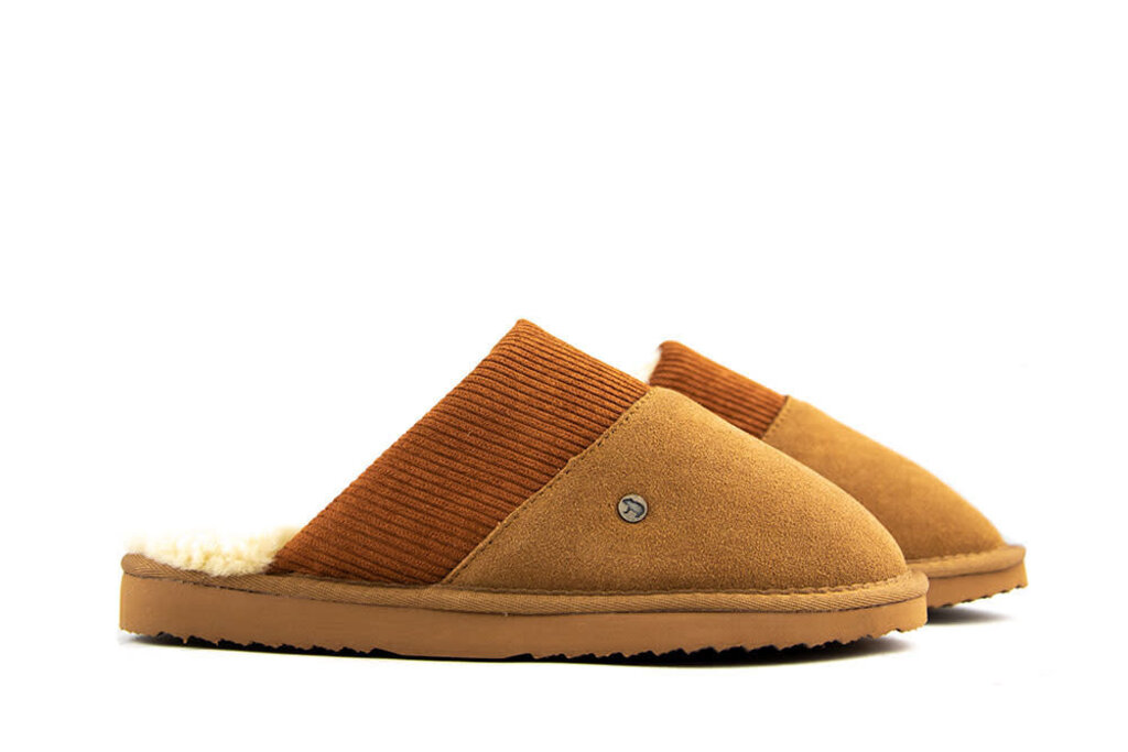 Warmbat Warmbat Slippers Perth Cognac Suede Ribcord