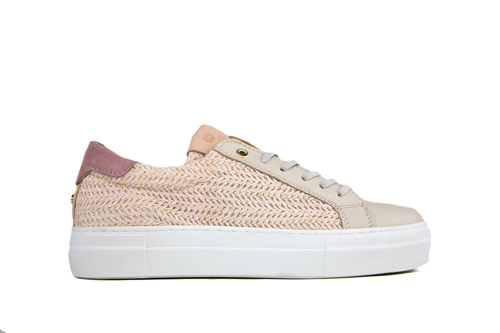 Fred de la Bretoniere Sneaker Mix Raffia Sand Rose I Sinds 1946 -  Steenbergen Schoenen