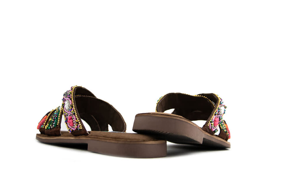 Lazamani Lazamani Slipper Tan Multi Beads