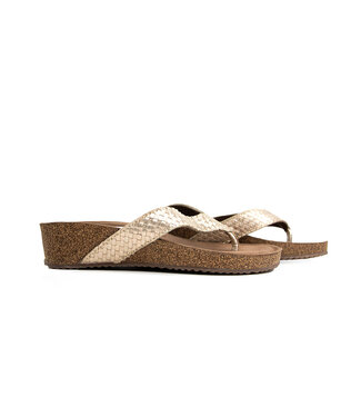Lazamani Lazamani Toe Post Slippers Weave Wedge Gold