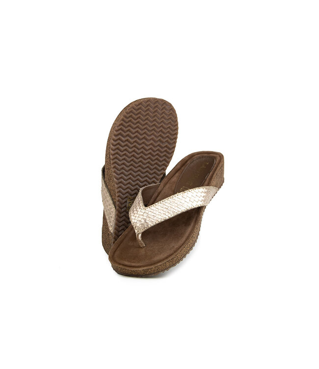 Lazamani Toe Post Slippers Weave Wedge Gold