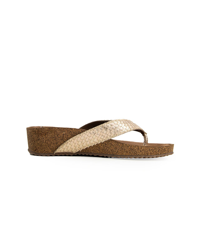 Lazamani Toe Post Slippers Weave Wedge Gold