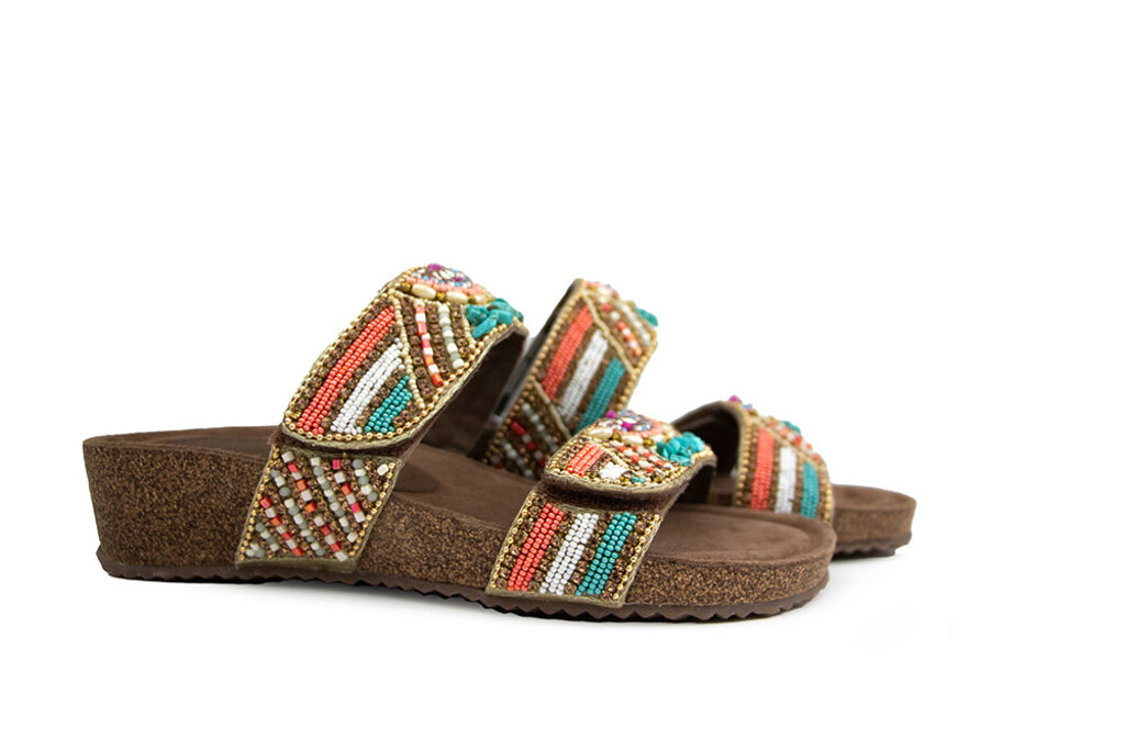 Lazamani Lazamani Beads Two Strap Mules Wedge Multi