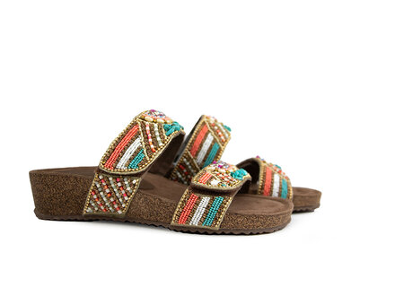 Lazamani Lazamani Beads Two Strap Mules Wedge Multi Lazamani Lazamani Beads Two Strap Mules Wedge Multi
