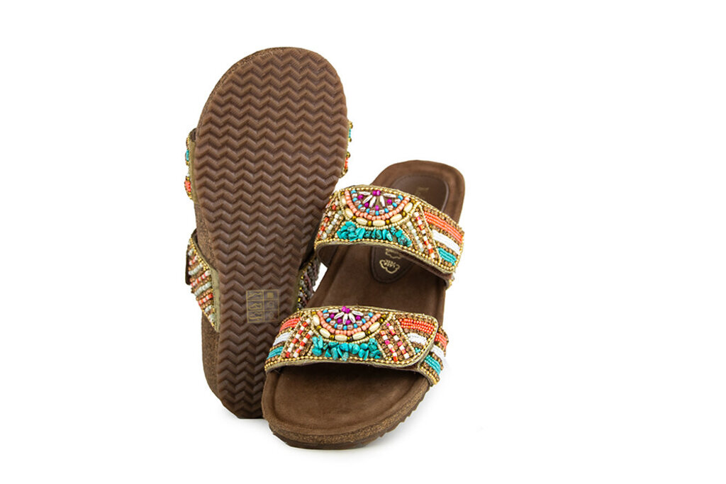 Lazamani Lazamani Beads Two Strap Mules Wedge Multi