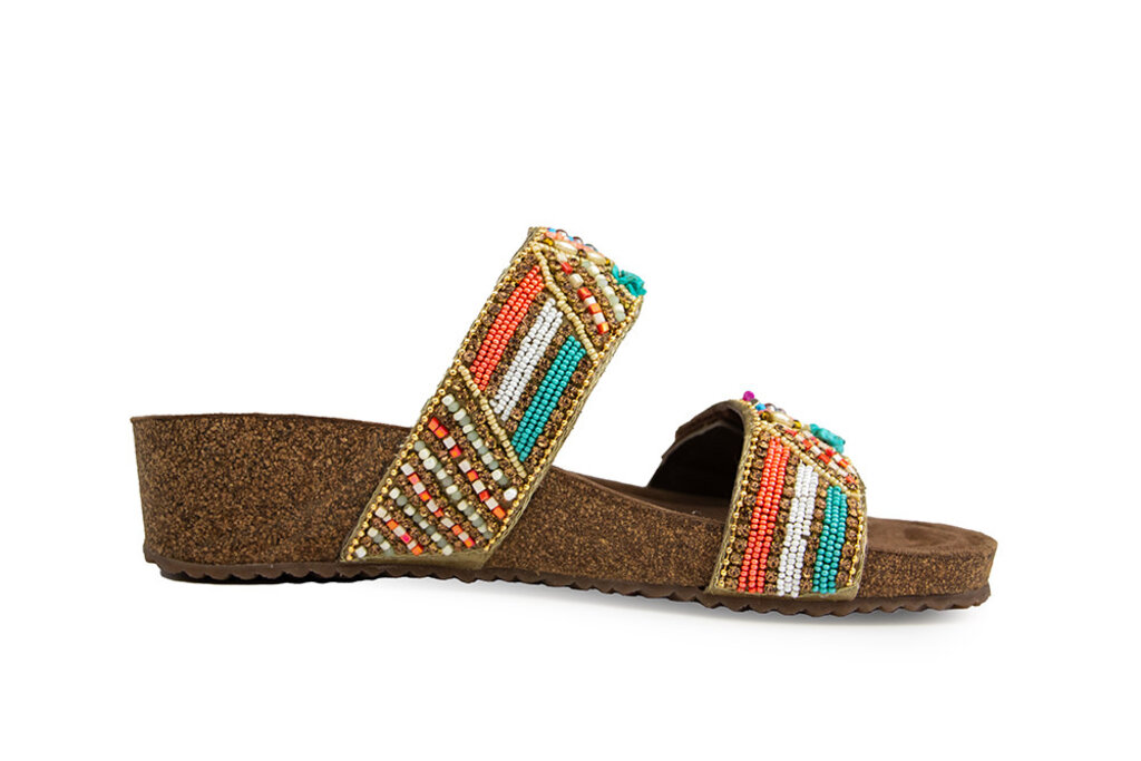Lazamani Lazamani Beads Two Strap Mules Wedge Multi
