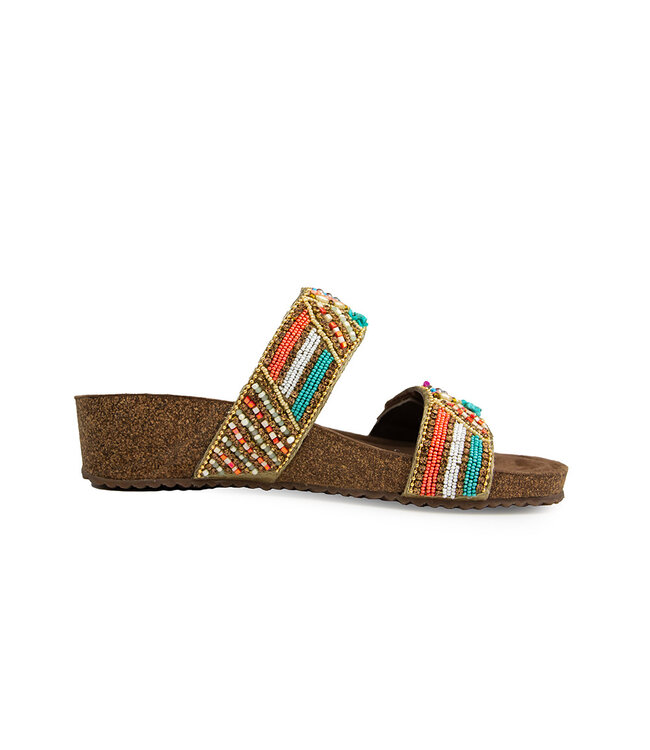 Lazamani Beads Two Strap Mules Wedge Multi