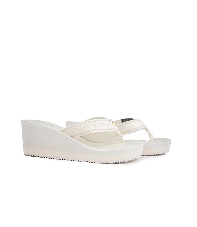 Tommy Hilfiger Stripes Wedge Beach Sandal Ivory